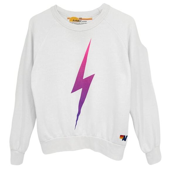 Aviator Nation Tops - AVIATOR NATION Bolt Fade Sweatshirt White Pink & Purple XS
